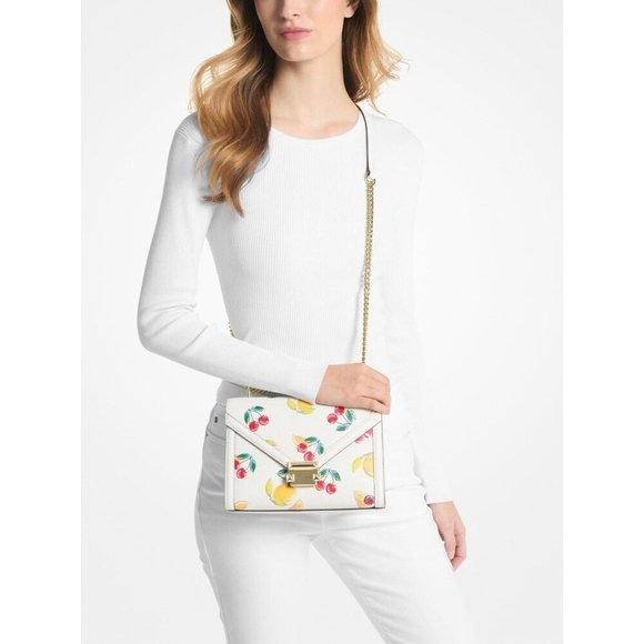 Michael Kors Whitney Medium Sequined Fruit Print Shoulder Bag Purse Optic White - Picture 6 of 11